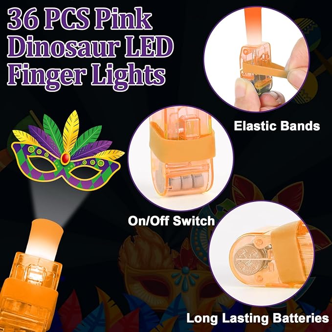 36PCS Mardi Gras Finger Lights Mardi Gras Party Favors Glow in the Dark Light Up Finger Lights Carnival Green Purple Toys Bulk for Kids Birthday Party Goodie Bag Stuffer Birthday Gift Classroom Prize