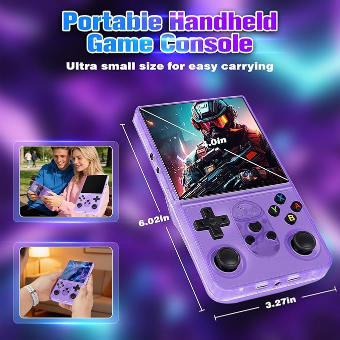 S600 Retro Handheld Game Console, 4 Inch 720p IPS Screen, 128GB with 18,000+ Pre-Installed Games, 3500mAh Battery for Long Play, Portable Linux System (Purple)