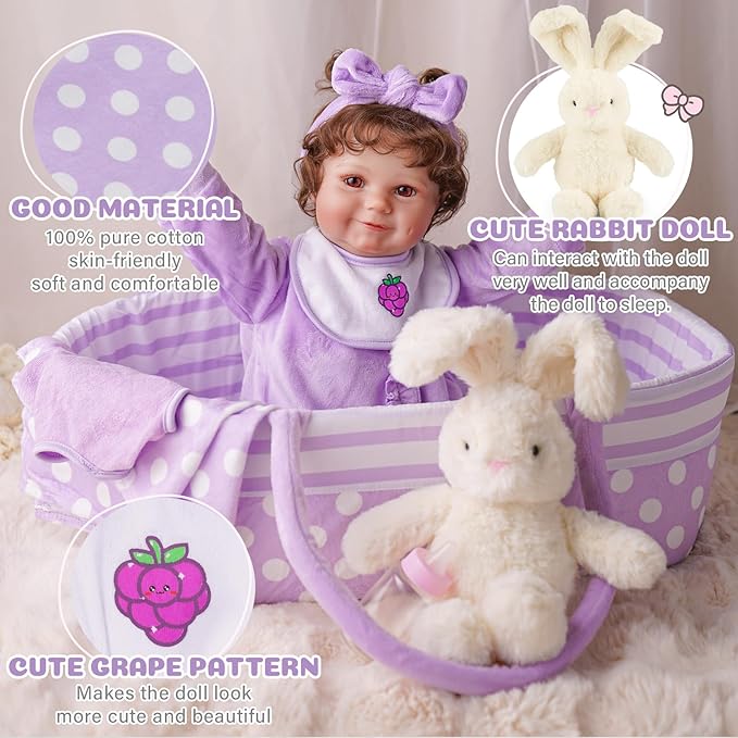 BABESIDE 8 Pcs Reborn Baby Doll Clothes with Bassinet for 17-22 Inch Babydolls, Reborn Baby Doll Accessories fit Dolls Girls, Baby Dolls Clothes for Realistic Dolls,Toy Gift for Kids