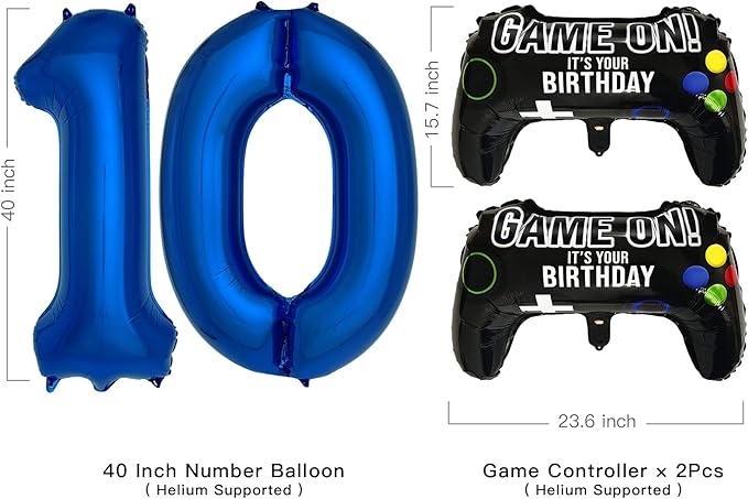 Navy Blue Video Game Party Supplies Boys 10th Birthday Party Decorations- 2 Packs Game On Balloons with Dark Blue Number 10 Balloon