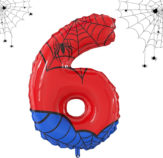40 Inch Giant Spider Theme Number Foil Balloons Large Number 6 Balloons Kids Party Balloons Birthday Party Decorations Supplies Number 0-9 Available for Kids' Birthday Anniversary Party