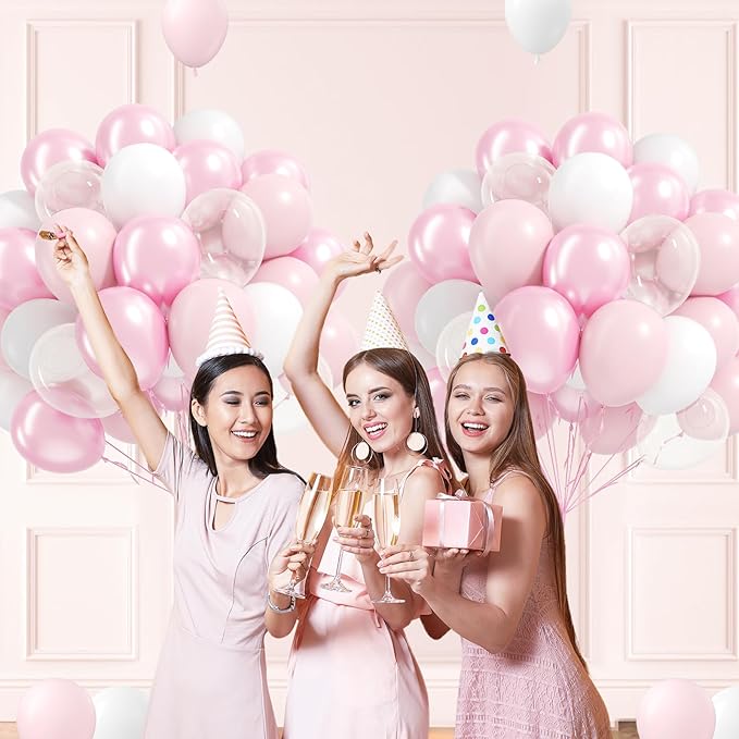 60pcs Pink and White Balloons 12inch with Clear Pastel Pearl Pink Balloons for Wedding Bridal Baby Shower Shower Birthday Party Decorations