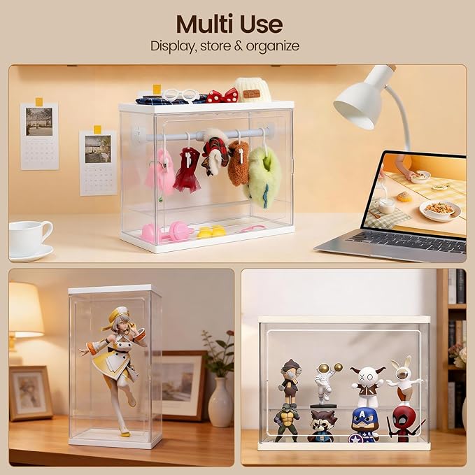 Clear Doll Wardrobe Storage Box Compatible with Labubu 15/17cm Doll Clothes & Accessories, Clear Display Box Shelf, Includes 10 Hangers, 1 Rod & 2 Supports, Stackable