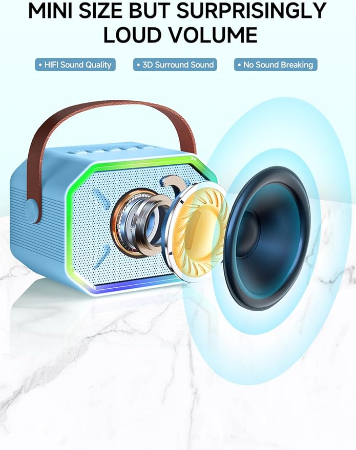 Karaoke Machine for Kids and Adults, Mini Portable Bluetooth Speaker with 2 Wireless Microphones, Led Lights for TV, Kids Gifts for Girls Boys Family Party Birthday (Blue)