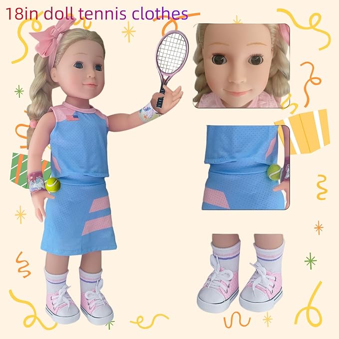 18 inch American Doll Clothing Accessories, USA Team Girls Soccer, Basketball, Tennis Clothing, Competition Training Doll Clothes kit, Dolls are not Included (Football, Basketball, Tennis)