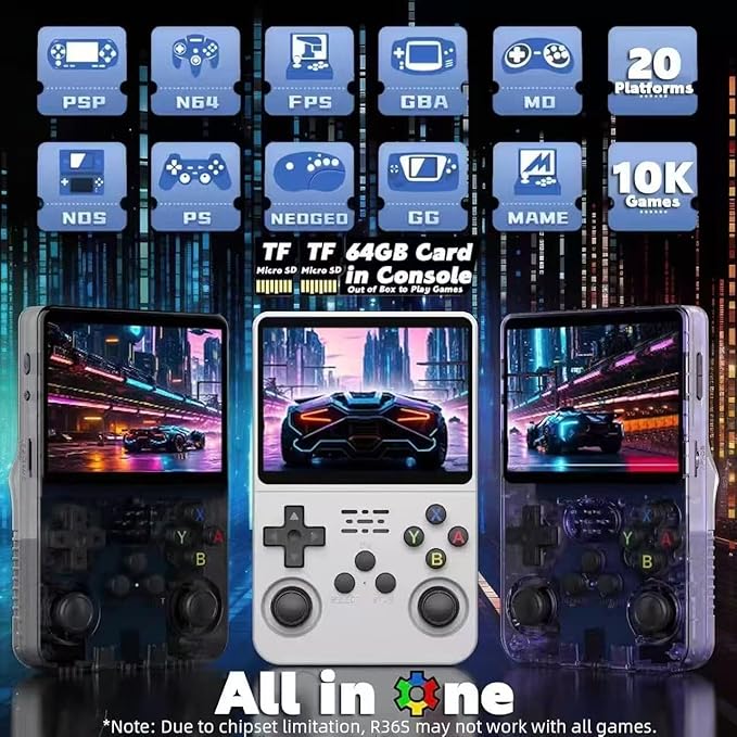 R36s Handheld Game Console, 3.5 Inch IPS Screen Retro Handheld Game Console with 128g TF 3500mah Battery, Built-in 20000+ Classic Games for Adults Kids (Black*128Gb) (White*128gb)