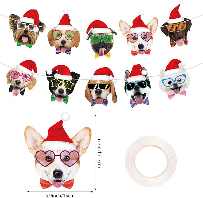 Hooqict Christmas Banner Decorations Christmas Dog Party Banner Garland for Kids Adults Dog Puppy Birthday Party Decorations Xmas Holiday Fireplace Mantel Hanging Decor