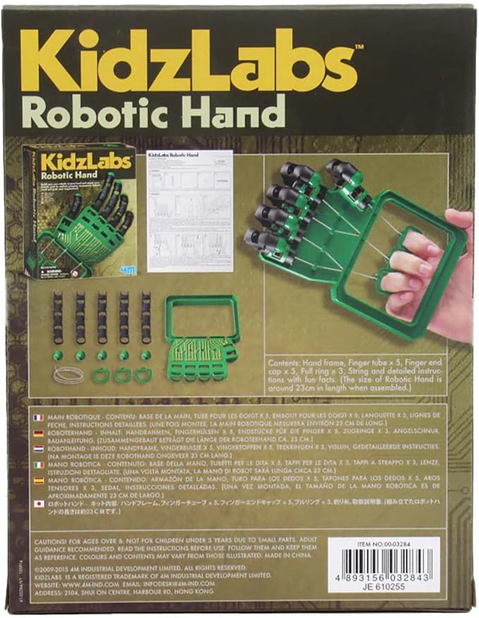 4M: KidzLabs: Robotic Hand - Build Your Own, Gripping Movements Toy Hand Kit, DIY Science Gadget Craft, Explore Animation Principles, STEM Set Kids 8+
