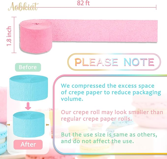 AOBKIAT Crepe Paper Streamers Party Decorations,6 Rolls Pastel Streamers for Candyland Party Theme Birthday Wedding Bridal Baby Shower Decorations,1.8 Inch x 82 Ft/Roll