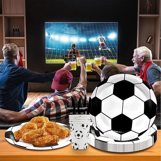 144Pcs Soccer Party Supplies Soccer Birthday Party Tableware Set Serve 24 Guests include Paper Plates Napkins Cups Knives Forks For Birthday Baby Shower Sports Theme Party Decorations