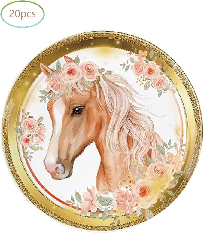 Horse Birthday Party Supplies, 20 Plates and 20 Napkins, Cowgirl Wild Horse Birthday Party Baby Shower Decorations Supplies Paper Plates Napkins for Girls Kids 20 Guests