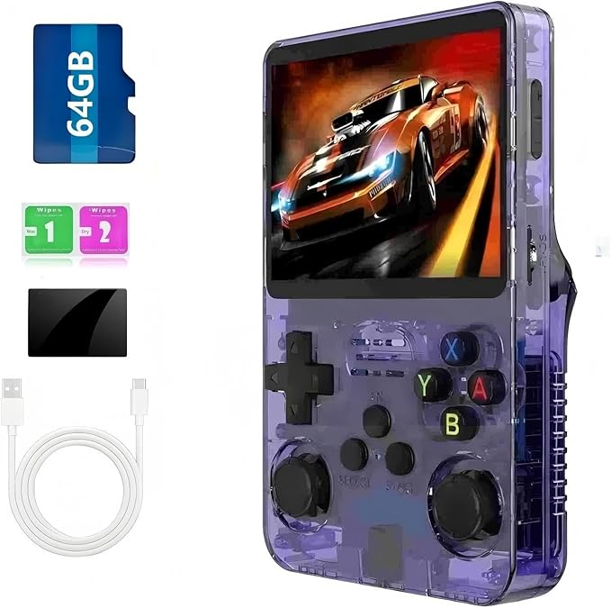 Retro Handheld Game Console Preload 20000+ Games ，12+Emulators , Portable Retro Gaming Console 3.5-inch IPS Screen （Purple