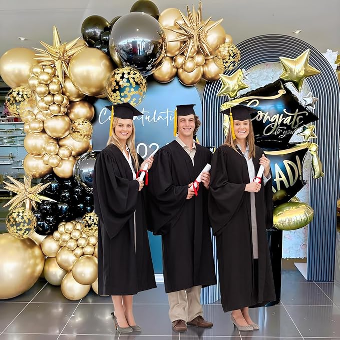 155Pcs Black and Gold Balloon Garland Arch Kit with Gold Confetti Balloons for Graduation New Year Birthday Wedding Party Decorations