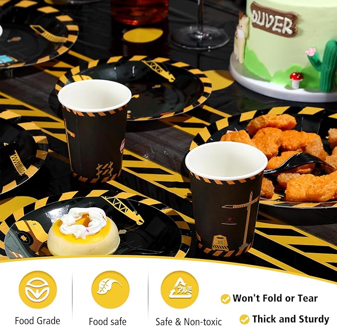 Tiamon 173 Pcs Construction Birthday Party Supplies Serves 24 Include Construction Tablecloth Dump Truck Banners Plates Napkins Tableware Set for 2nd Theme Birthday Party Decoration