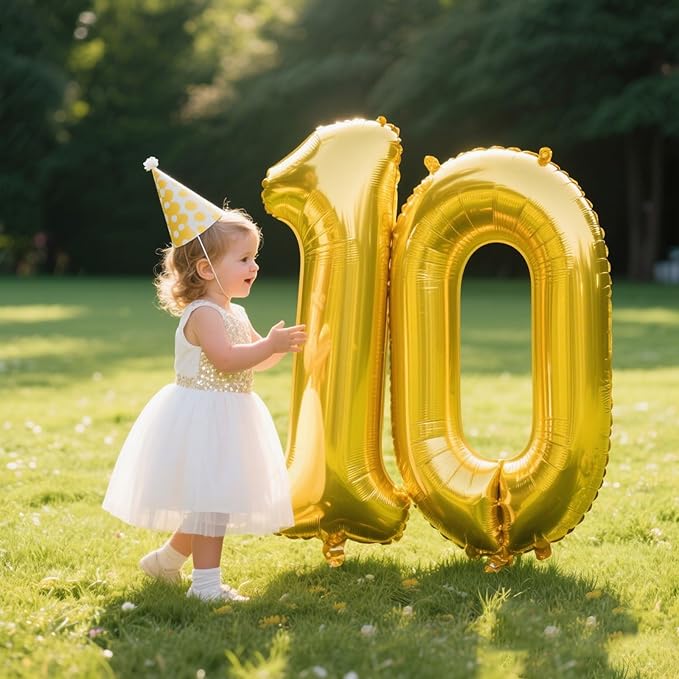 40 Inch Gold Balloon Number 10 Balloon,Jumbo Mylar Foil Helium Balloon for 10 Birthday Digital Balloons for Birthday Party,Wedding Anniversary Party Decorations