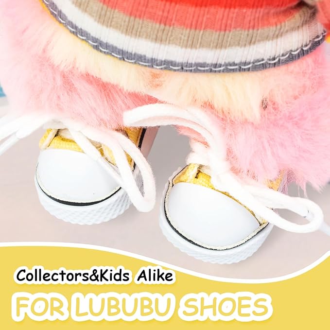 Mini Doll Shoes, 1 Pair Cute Lace Up Canvas Sneakers Compatible for 17cm/15cm Doll Shoes Toy Outfit Accessories Easter Gifts(Yellow)