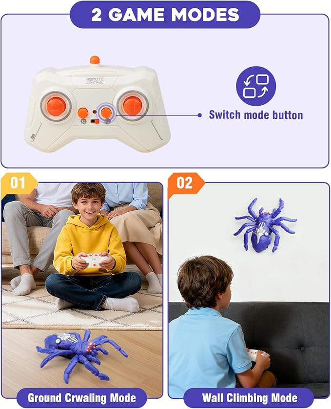 Wall Climbing Spider Toy for Kids, Dual Mode Floor & Wall Driving, Rechargeable Remote Control Robot, Climbs up Toys & Games, Halloween Christmas Birthday Gifts for Boys Girls Ages 4 & Up