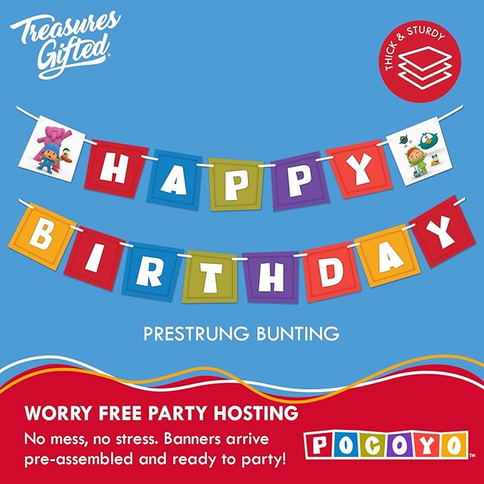 Treasures Gifted Officially Licensed Pocoyo Party Supplies Banner - (1) Pre-strung Banner - Pocoyo Birthday Decorations