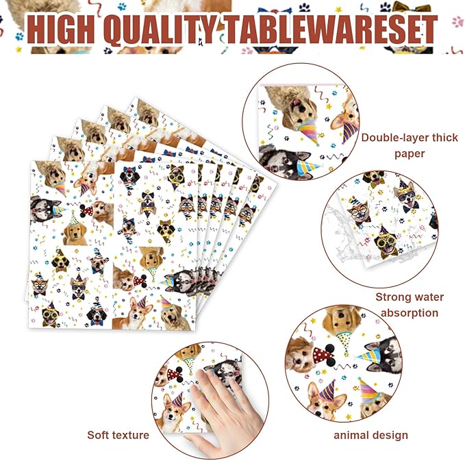 41pcs Dog Party Supplies,Pet Dog Birthday Party set Include dessert plate,Napkin and Tablecloth,Used for Dog Birthday Party Decoration