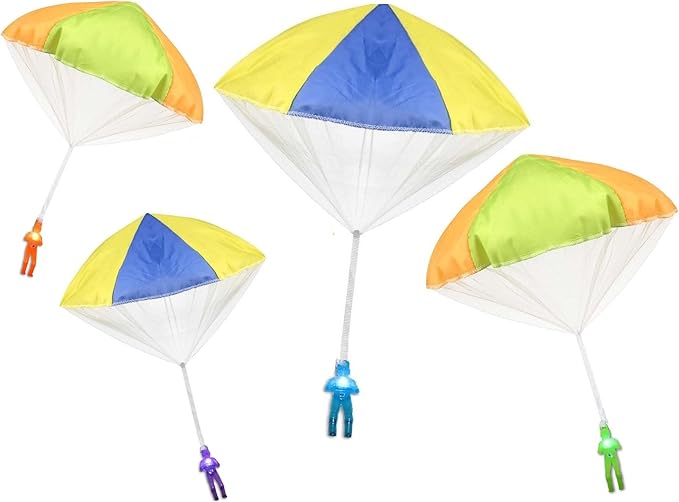 Toys+ Light Up 4 Pack Tangle Free Throwing Parachute Men Glow in The Dark! Blue, Orange, Green and Purple! for Kids and Children Parachute Man Set, Easter Basket
