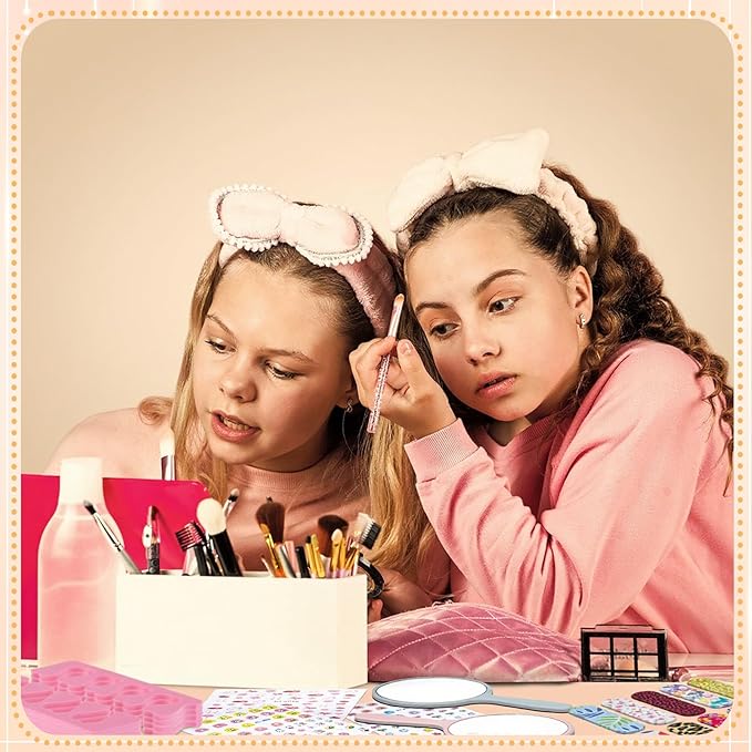 122 Pcs Champagne Pink Girls Spa Party Kit, 10-Pack Slumber Party Favors with Satin Robes, Tote Bags, and Nail Salon Accessories for Kids Spa Birthday, Halloween, Home Party Supplies