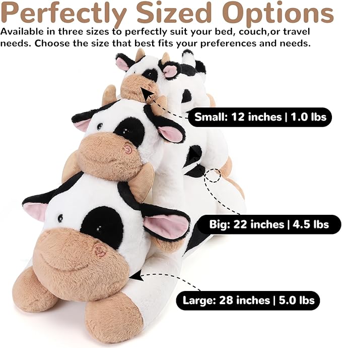 Cow Weighted Stuffed Animals - 28 Inch 5.0 Pounds Weighted Plushies Cow Stuffed Animals - Large Plush Pillow - Cute Plush Toys Gifts for Kids & Adults (28" 5.0 lbs)