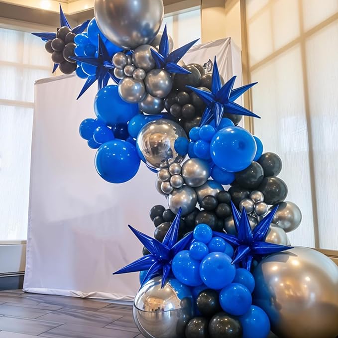 Blue and Black Balloons,12 Inch Dark Blue and Silver Black Pearl Light Blue Balloons for Boys Birthday Party Decorations Baby Shower Graduations Celebrations Backdrop Supplies