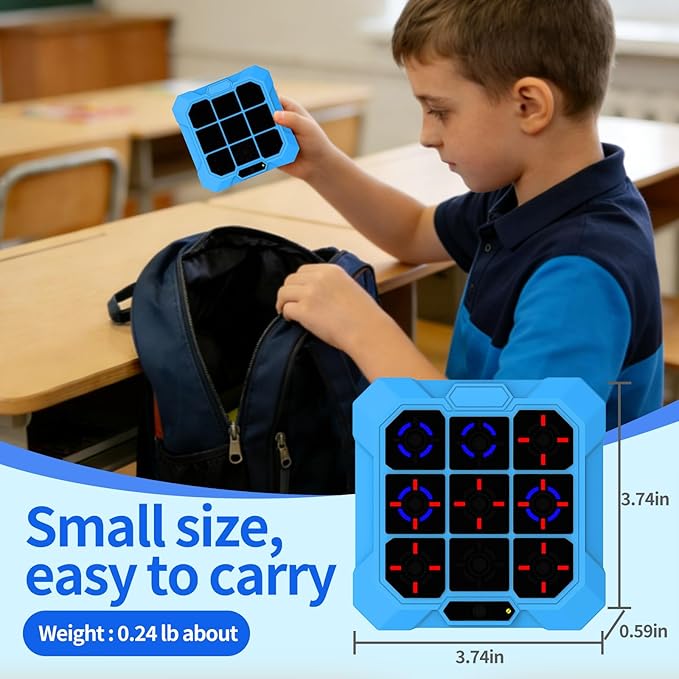 6-in-1 Rechargeable Electronic Tic-Tac-Toe Game, Portable Digital Travel Toy, Suitable for Children, Boys, Girls and Adults, Educational Memory Learning Toy for Ages 4 and Up (Blue)