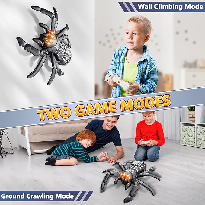 Wall Climbing Spider, Rechargeable Remote Control Spider Kids Toys, Floor/Wall Crawling Robot Spider Toy, Wall Crawler Spider Prank Toys Birthday Gifts for Boys Girls Ages 3-5 5-7 8-13, Black