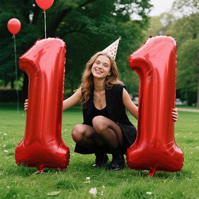 40 Inch Red Number 11 Digital Balloon,Jumbo Mylar Foil Helium Balloon for 11 Balloons for Birthday Party,Wedding Anniversary Party Decorations