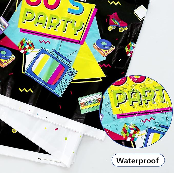 80s Party Supplies - 122 Pcs Plates, Napkins, Tablecloth Set for Back to the 80s Party Decorations - Serves 40