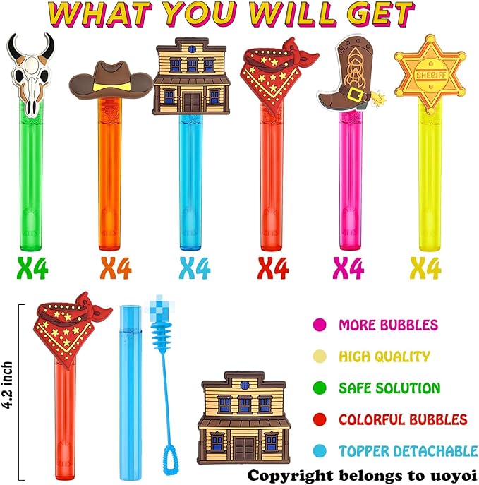 Western Cowboy Party Favors,24Pcs Cute Cowboy Bubble Wand for Western Birthday Party Supplies,Classroom Prizes Pinata Goodie Bag Stuffers Gifts