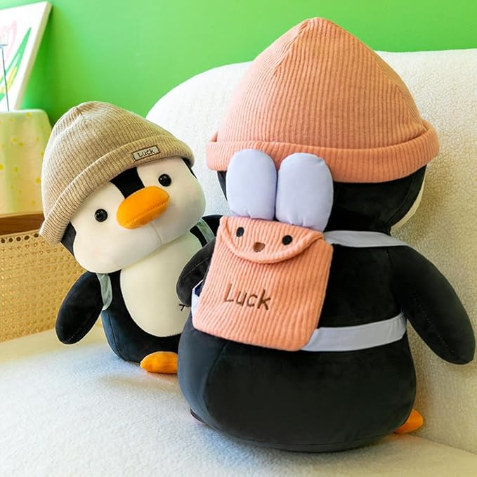 9 inches Penguin Stuffed Animals Soft Plush Cute Travel with Hat Backpack Doll for Boys Girls