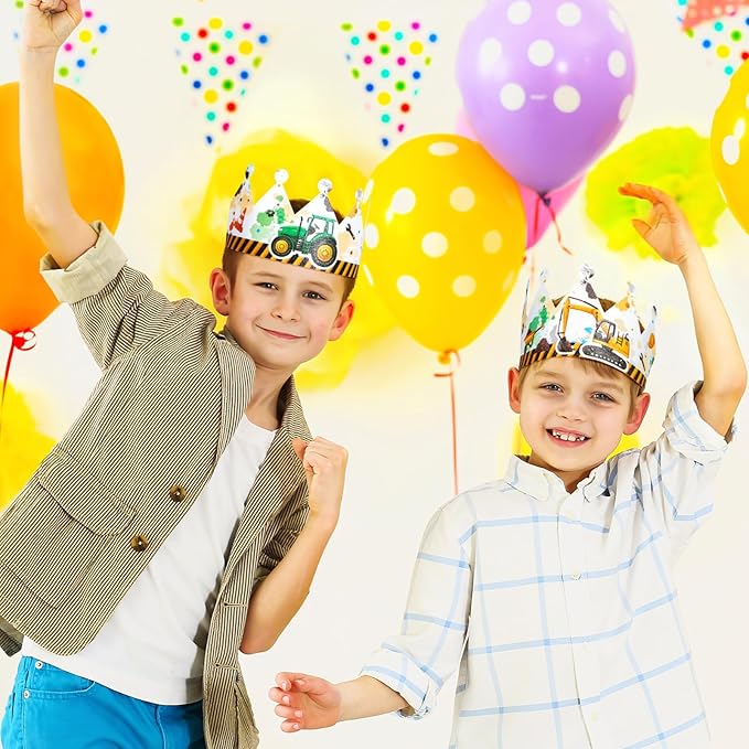 WERNNSAI Construction Party Hats - 12PCS Construction Birthday Party Supplies Crowns with Elastic Band Colorful Paper Party Hats for Truck Theme Family Birthday Party Favor