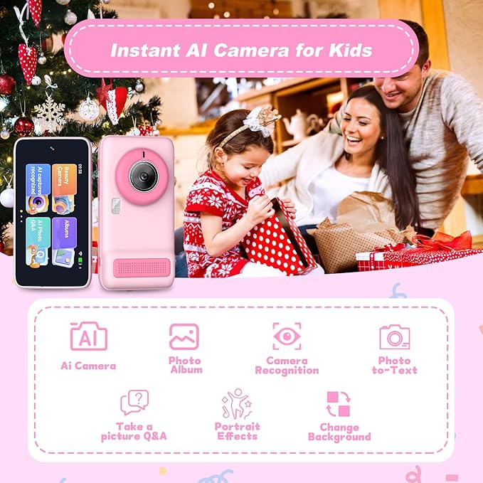Kids WiFi AI Camera with 11 AI Roles & Photo Recognition, 5MP Digital Camera for Kids, 3.97" IPS Screen, Educational Learning Toy, Christmas Birthday Gifts for Boys Girls Ages 3-12（Pink）