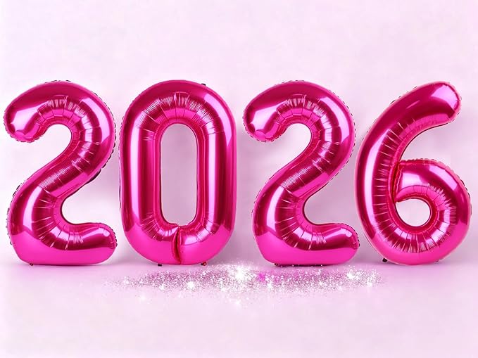 40 Inch Hot Pink 2026 Number Balloon, 2026 Hot Pink New Year Balloons, Party Supplies for Pink Graduation Decorations 2026