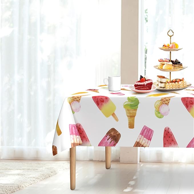 3 Pieces Ice Cream Plastic Tablecloth, 51 x 86 Inch Ice Cream Party Table Cover, Ice Cream Party Decorations, Suitable for Ice Cream Theme Birthday Party Supplies