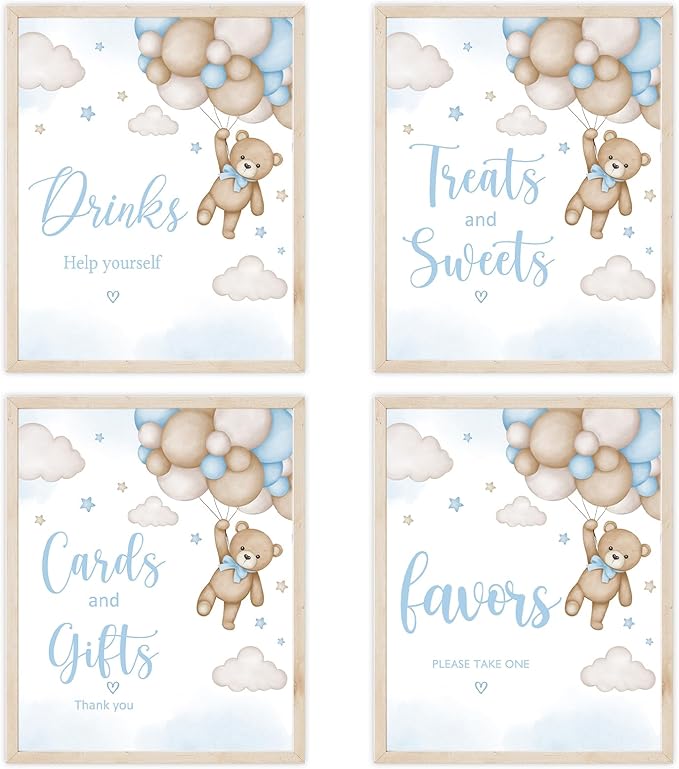 4PCS Bear Table Sign Centerpieces for We Can Bearly Wait Baby Shower Decorations Bear Birthday Decorations Party Supplies(8x10in)