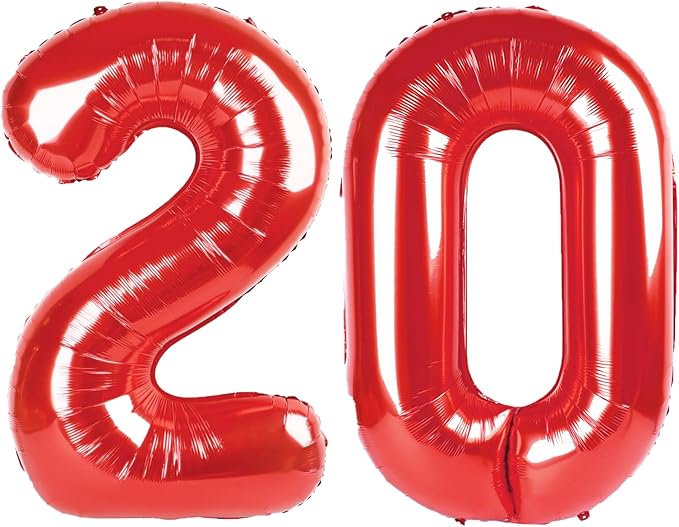 40 Inch Red Number 20 Digital Balloon,Jumbo Mylar Foil Helium Balloon for 20 Balloons for Birthday Party,Wedding Anniversary Party Decorations