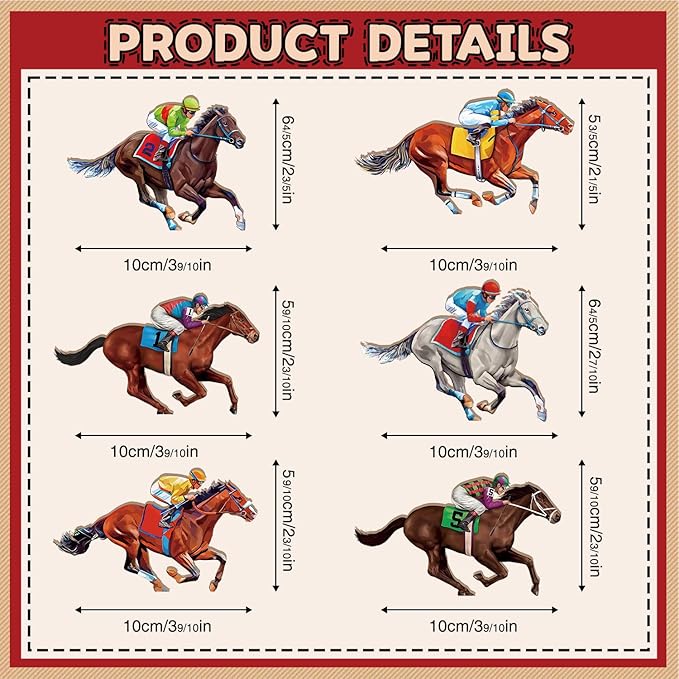6pcs Derby Decorations Horse Racing Decorations Table Centerpieces Wooden,Double Sided Derby Table Decorations Horse Racing Party Supplies,Derby Party Decorations