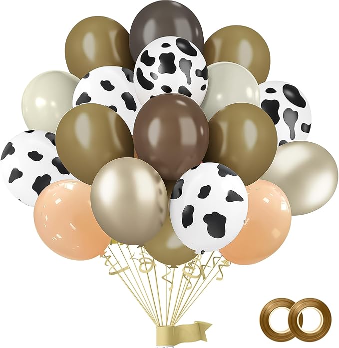 Western Cowboy Balloons, 60pcs 12inches Cow Print Nude Blush Brown Gold Balloons, Party Balloons for Cowboy Birthday Baby Shower Farm Western Cowboy Cow Themed Party Decorations