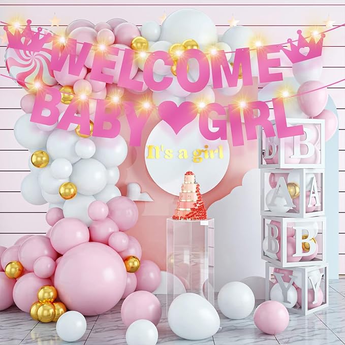 175Pcs DIY Glitter Customizable Banner Kit Happy Birthday Letter Banners Valentine's Day Garlands Personalized Love Heart Banner Decor Baby Shower Birthday Party Decorations Supplies(Shiny Light Pink)