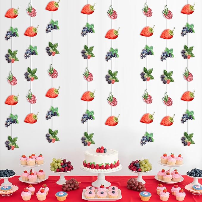 Kreatwow Berry Party Banner Streamer 8Pcs Berry Party Decorations Strawberry Blueberry Birthday Decoration Fruit Jamberry Banner Sweet Fruit Theme Decor for Strawberry Blueberry Birthday Baby Shower