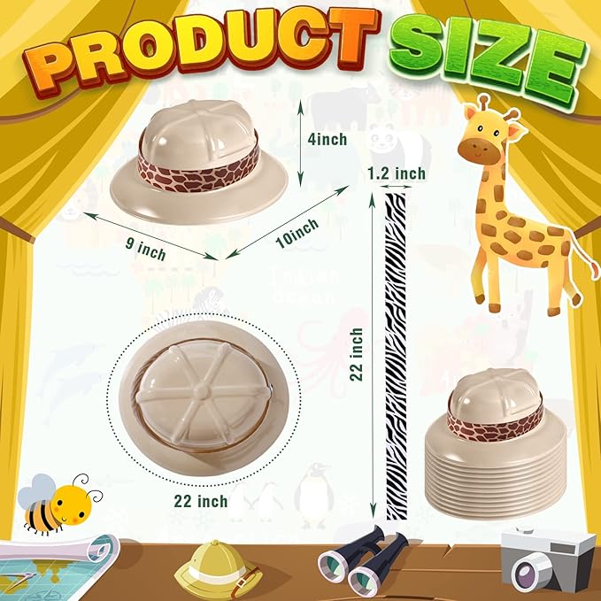 Haysandy 30 Sets Safari Party Hats - Jungle Explorer Adventure Helmet Hats with Stickers Costume for Kids Boys Girls Decoration Birthday Party Supplies