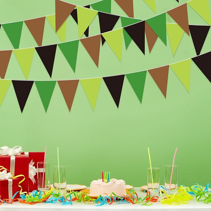 Tiamon 5 Pcs Pixel Theme Birthday Party Decorations Gamer Themed Banner Green Brown Pennant Bunting Printed Triangle Flag for Gamer Birthday Pixel Cartoon Baby Shower Party Decor