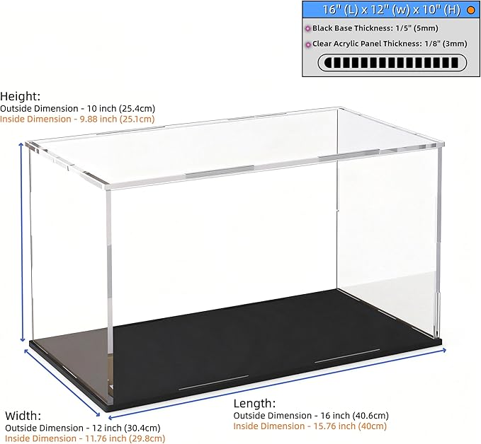 Large Acrylic Display Case, Clear Acrylic Display Box with Matte Base, Dustproof Collectible Storage Cases, DIY Easy Assembly Showcase for Figures, Models, Collectibles, 16 x 12 x 10 inch