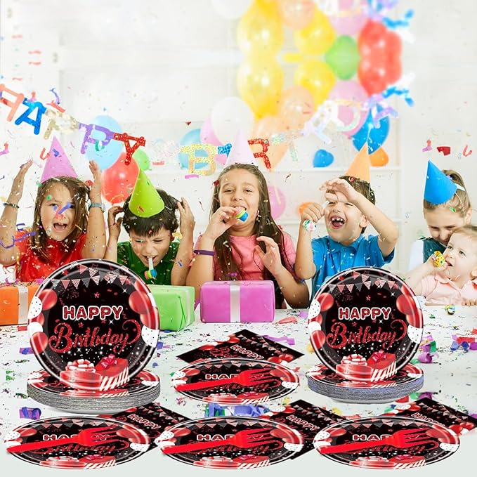 Red and Black Birthday Party Tableware Supplies Set Red Party Confetti Sprinkles Happy Birthday Party Decorations