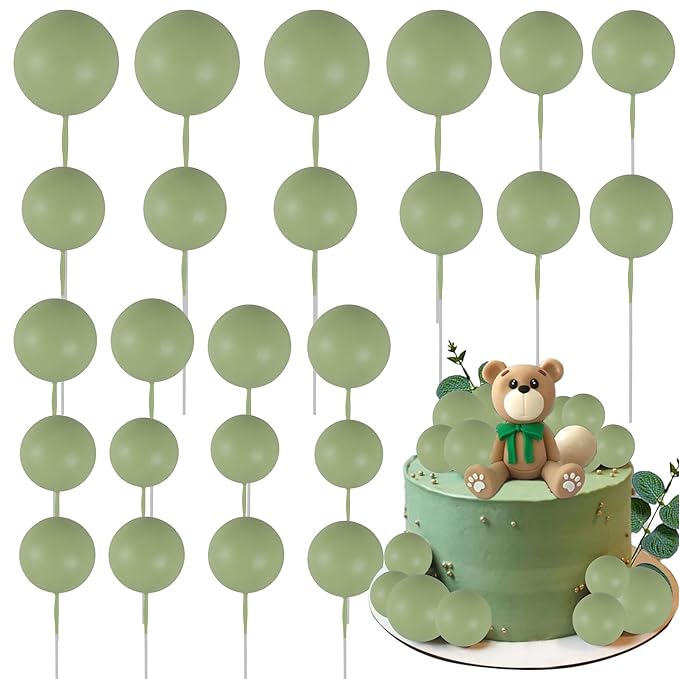 Gyufise 30Pcs Ball Cake Toppers Balls Cupcake Toppers Insert Foam Ball Shaped Cake Picks Mini Balloon Cake Decoration for Wedding Baby Shower Birthday Party Cake Decorations Supplies Matcha Green