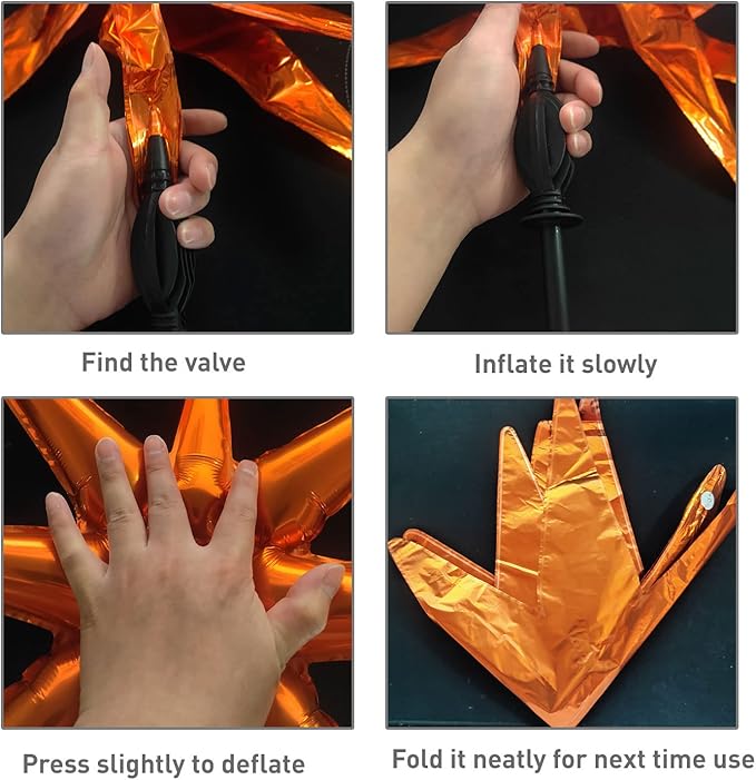 6 Pcs Orange Star Foil Balloons One-Piece 14-Pointed Star Balloon 4D Starburst Cone Mylar Balloon 22inch Christmas Birthday Wedding Wedding Anniversary Party Supplies(Orange)