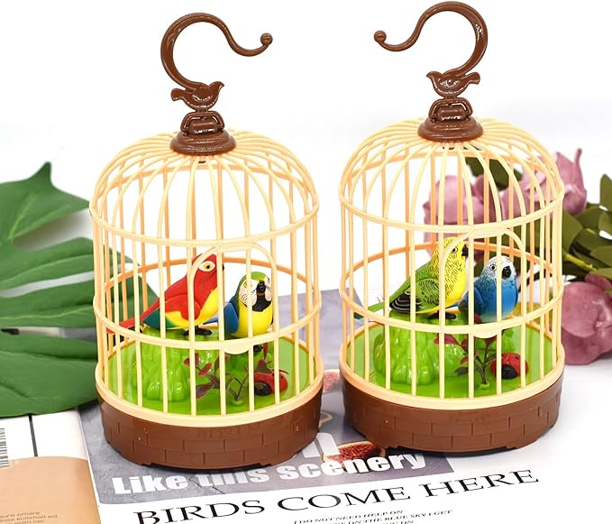 HWD Voice-Activated Induction Birds Birdcage Toy, Talking Chirping Fluttering Parrot Birds Toys Gifts for Baby Toddler Kids Children (B)